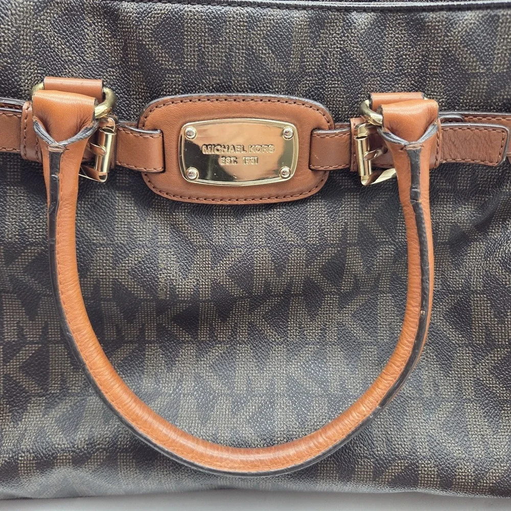 Michael Kors Hamilton Large Satchel Satchel/Top Handle Bag Logo Pattern Brown